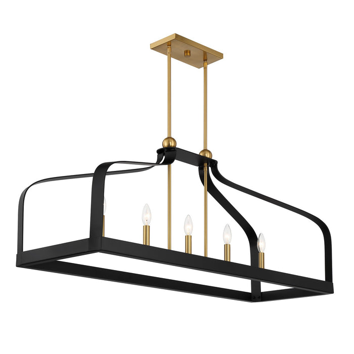 Savoy House 1-7804-5-143 Five Light Linear Chandelier, Matte Black with Warm Brass