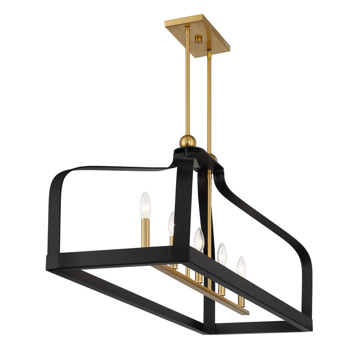 Savoy House 1-7804-5-143 Five Light Linear Chandelier, Matte Black with Warm Brass