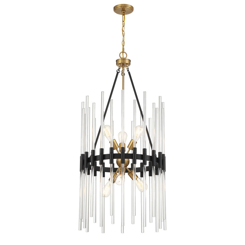 Savoy House 3-1936-6-143 Six Light Pendant, Matte Black with Warm Brass