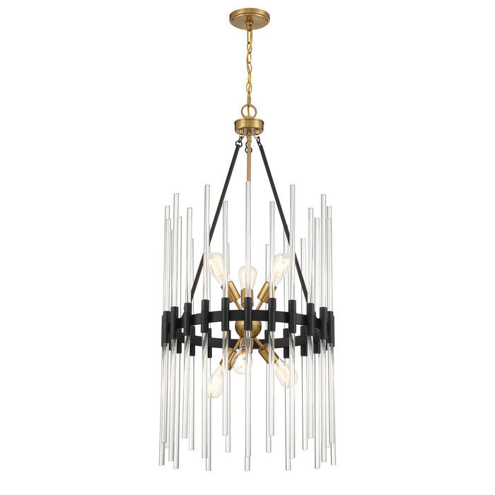 Savoy House 3-1936-6-143 Six Light Pendant, Matte Black with Warm Brass