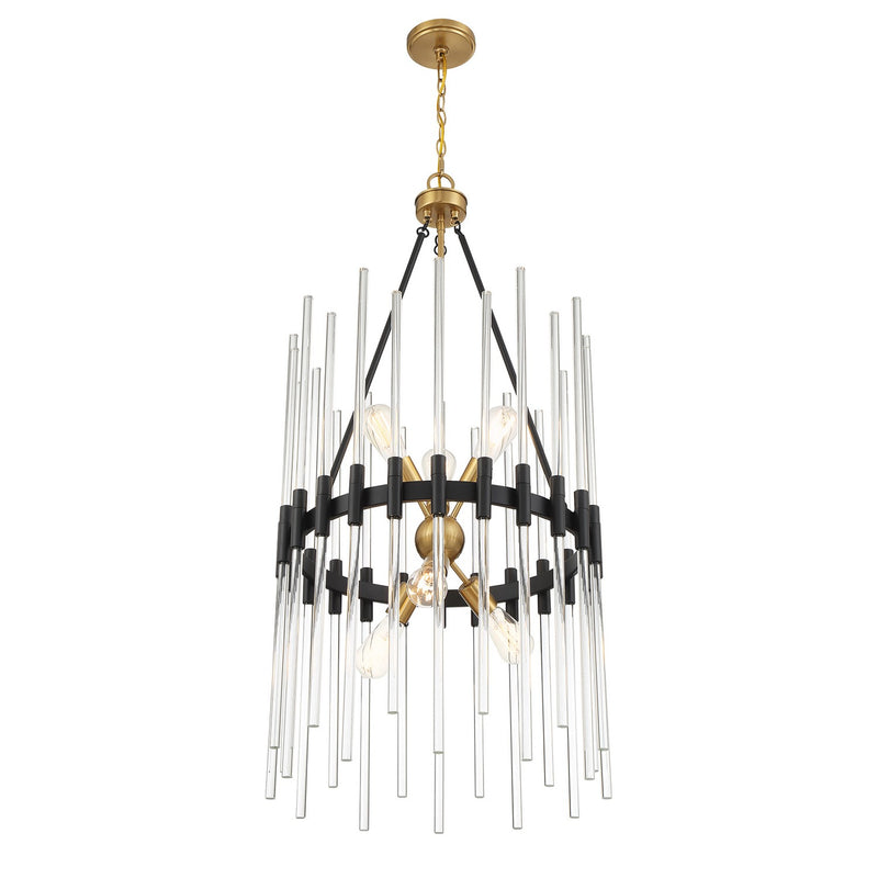 Savoy House 3-1936-6-143 Six Light Pendant, Matte Black with Warm Brass
