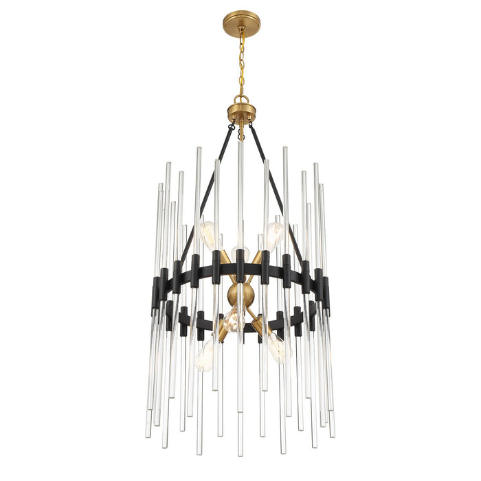 Savoy House 3-1936-6-143 Six Light Pendant, Matte Black with Warm Brass