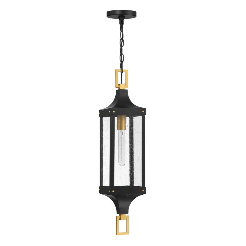 Savoy House 5-277-144 One Light Outdoor Hanging Lantern, Matte Black and Weathered Brushed Brass