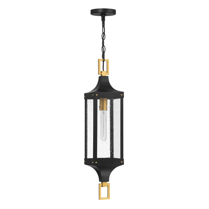 Savoy House 5-277-144 One Light Outdoor Hanging Lantern, Matte Black and Weathered Brushed Brass