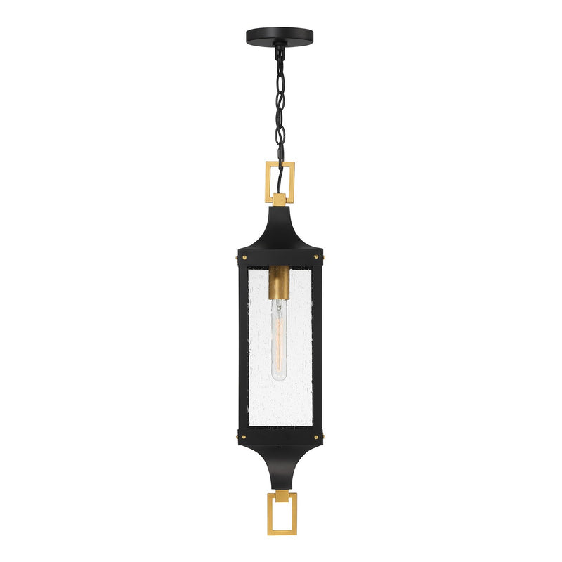 Savoy House 5-277-144 One Light Outdoor Hanging Lantern, Matte Black and Weathered Brushed Brass
