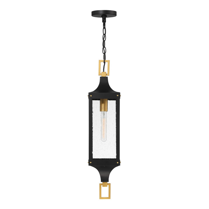 Savoy House 5-277-144 One Light Outdoor Hanging Lantern, Matte Black and Weathered Brushed Brass