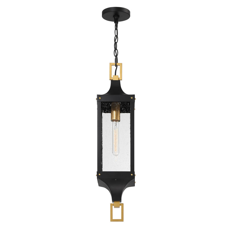 Savoy House 5-277-144 One Light Outdoor Hanging Lantern, Matte Black and Weathered Brushed Brass