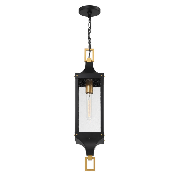 Savoy House 5-277-144 One Light Outdoor Hanging Lantern, Matte Black and Weathered Brushed Brass