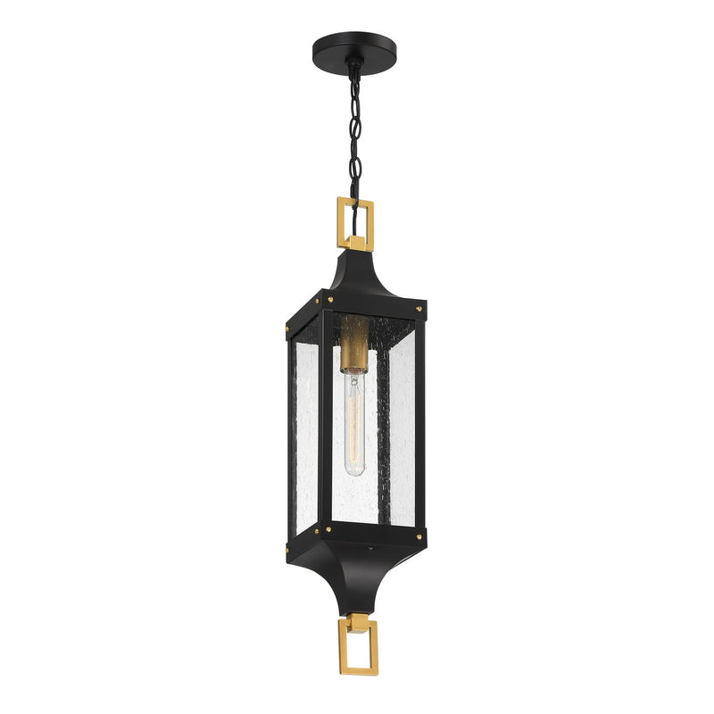 Savoy House 5-277-144 One Light Outdoor Hanging Lantern, Matte Black and Weathered Brushed Brass