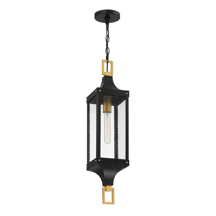 Savoy House 5-277-144 One Light Outdoor Hanging Lantern, Matte Black and Weathered Brushed Brass