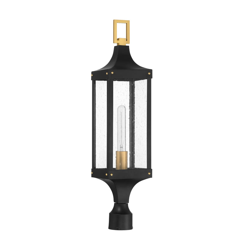 Savoy House 5-278-144 One Light Outdoor Post Lantern, Matte Black and Weathered Brushed Brass