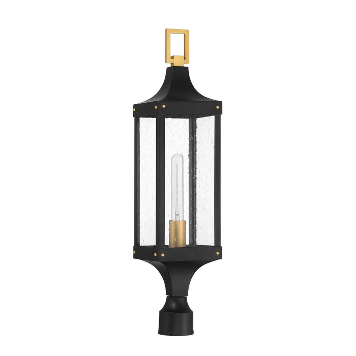 Savoy House 5-278-144 One Light Outdoor Post Lantern, Matte Black and Weathered Brushed Brass