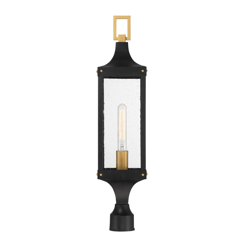 Savoy House 5-278-144 One Light Outdoor Post Lantern, Matte Black and Weathered Brushed Brass