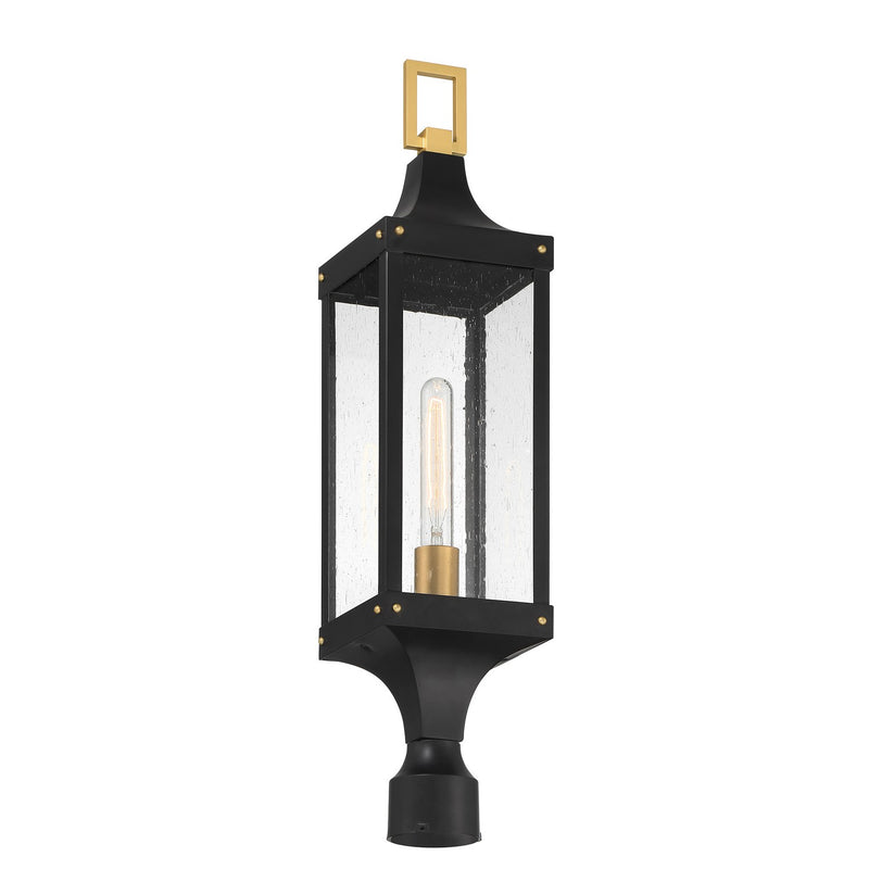 Savoy House 5-278-144 One Light Outdoor Post Lantern, Matte Black and Weathered Brushed Brass