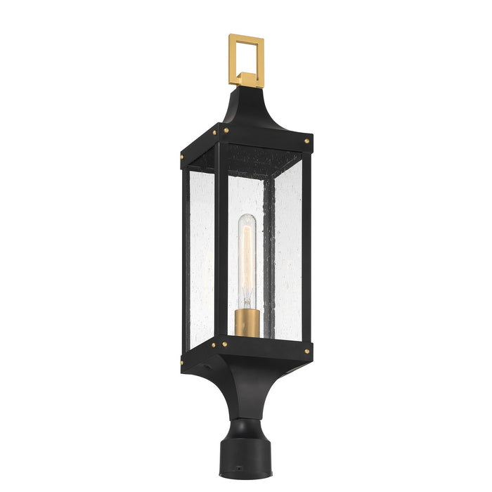 Savoy House 5-278-144 One Light Outdoor Post Lantern, Matte Black and Weathered Brushed Brass