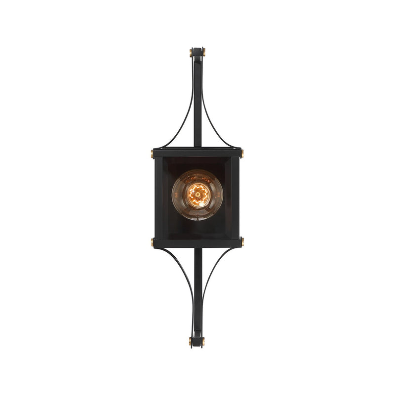 Savoy House 5-473-144 One Light Outdoor Wall Lantern, Matte Black and Weathered Brushed Brass