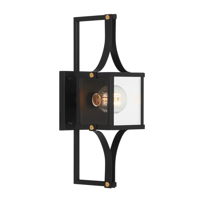 Savoy House 5-473-144 One Light Outdoor Wall Lantern, Matte Black and Weathered Brushed Brass