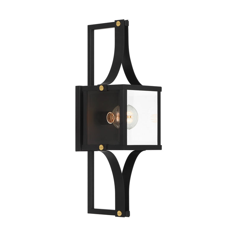 Savoy House 5-474-144 One Light Outdoor Wall Lantern, Matte Black and Weathered Brushed Brass