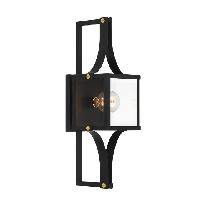Savoy House 5-474-144 One Light Outdoor Wall Lantern, Matte Black and Weathered Brushed Brass