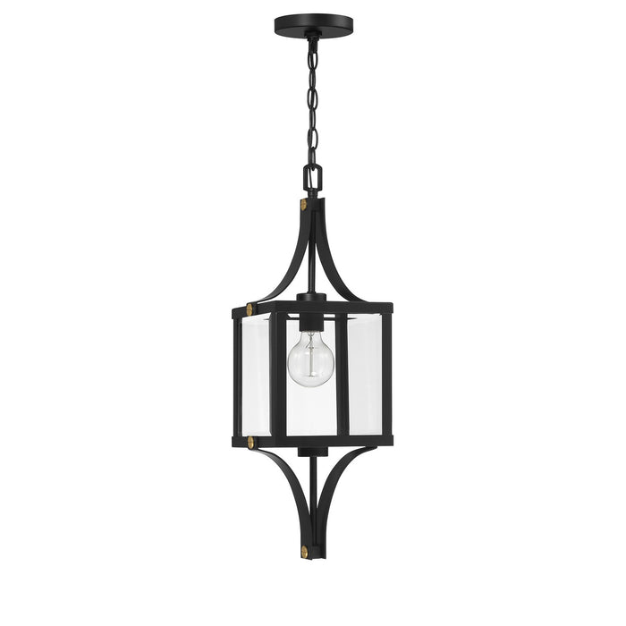 Savoy House 5-475-144 One Light Outdoor Hanging Lantern, Matte Black and Weathered Brushed Brass