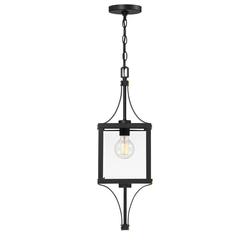 Savoy House 5-475-144 One Light Outdoor Hanging Lantern, Matte Black and Weathered Brushed Brass