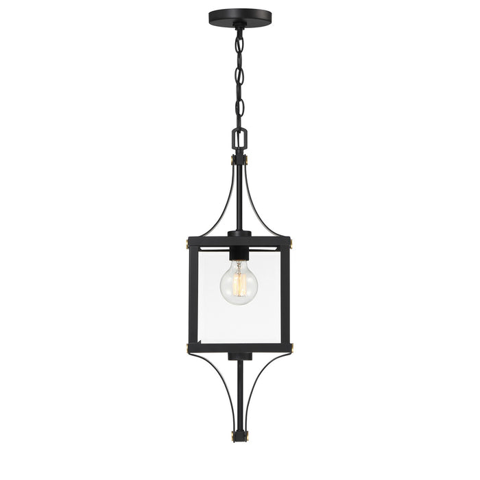 Savoy House 5-475-144 One Light Outdoor Hanging Lantern, Matte Black and Weathered Brushed Brass