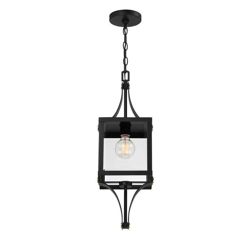 Savoy House 5-475-144 One Light Outdoor Hanging Lantern, Matte Black and Weathered Brushed Brass