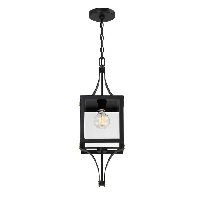 Savoy House 5-475-144 One Light Outdoor Hanging Lantern, Matte Black and Weathered Brushed Brass