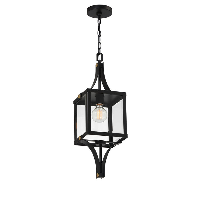 Savoy House 5-475-144 One Light Outdoor Hanging Lantern, Matte Black and Weathered Brushed Brass