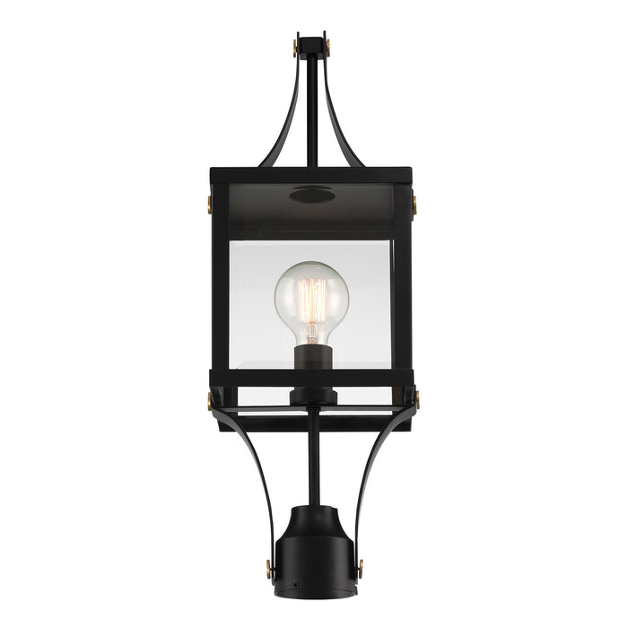 Savoy House 5-476-144 One Light Outdoor Post Lantern, Matte Black and Weathered Brushed Brass