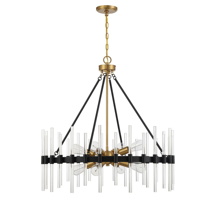 Savoy House 7-1937-8-143 Eight Light Pendant, Matte Black with Warm Brass