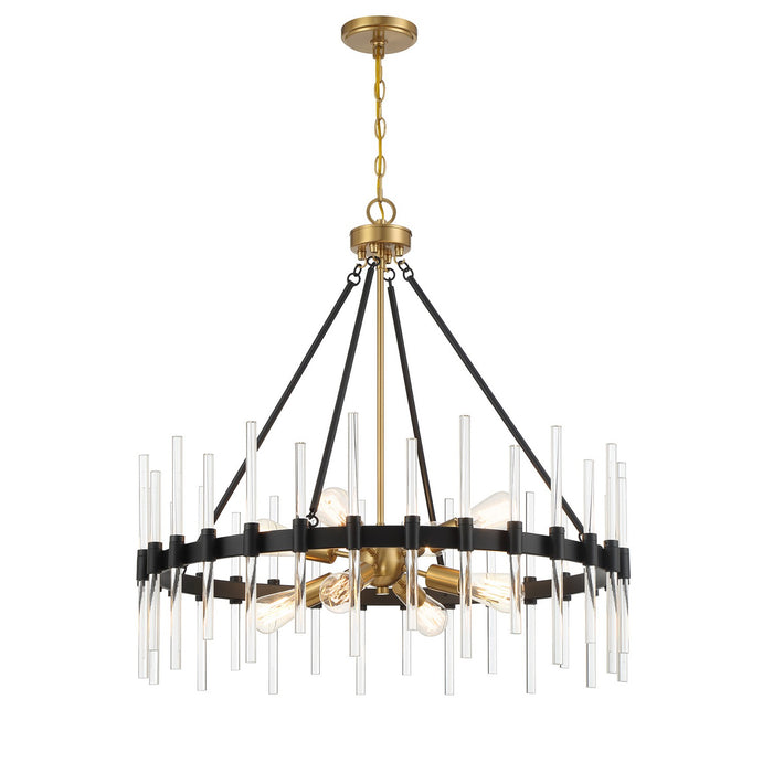 Savoy House 7-1937-8-143 Eight Light Pendant, Matte Black with Warm Brass