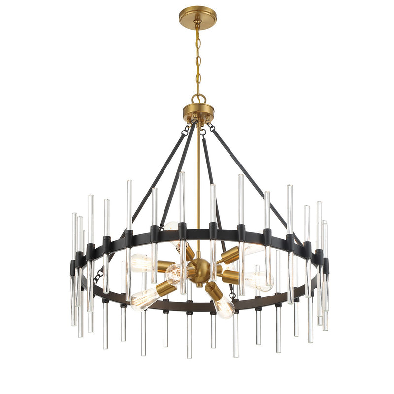 Savoy House 7-1937-8-143 Eight Light Pendant, Matte Black with Warm Brass