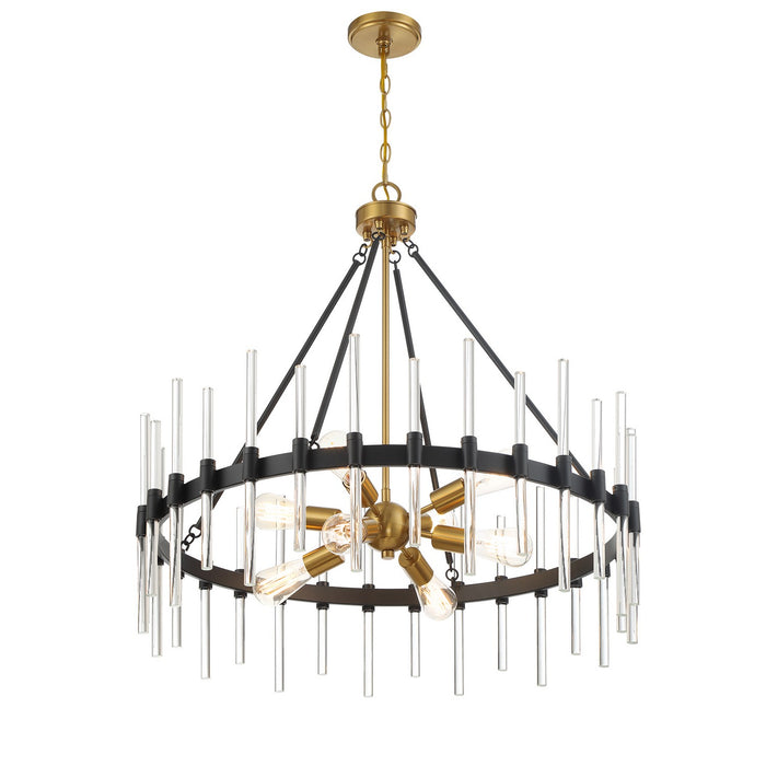 Savoy House 7-1937-8-143 Eight Light Pendant, Matte Black with Warm Brass