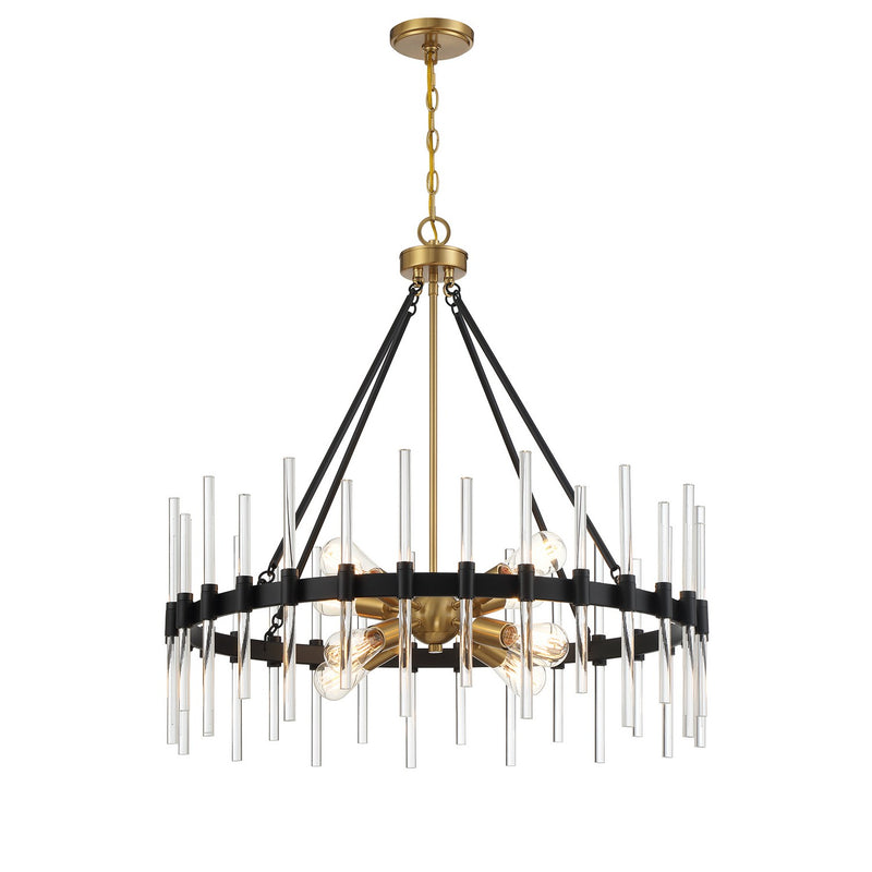 Savoy House 7-1937-8-143 Eight Light Pendant, Matte Black with Warm Brass