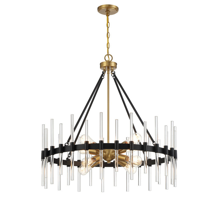 Savoy House 7-1937-8-143 Eight Light Pendant, Matte Black with Warm Brass