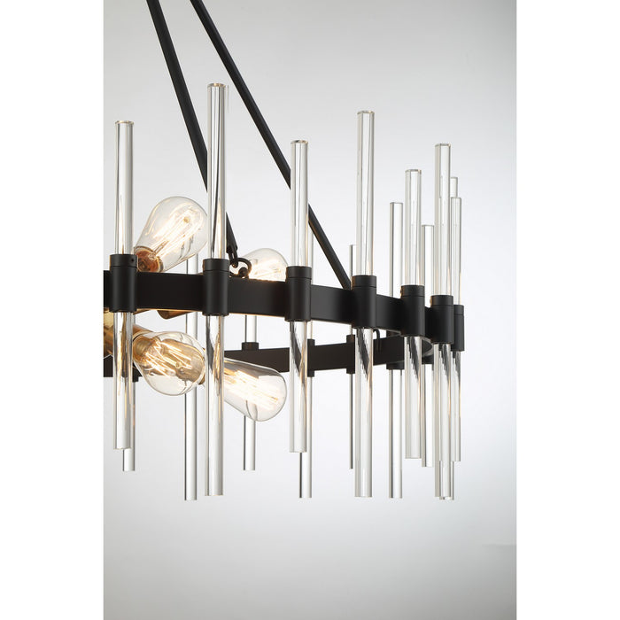 Savoy House 7-1937-8-143 Eight Light Pendant, Matte Black with Warm Brass