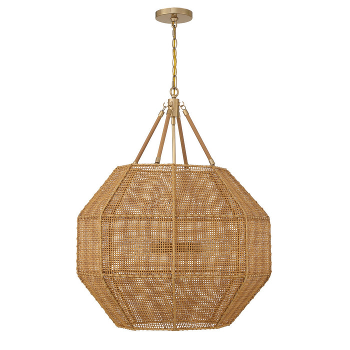 Savoy House 7-5106-5-177 Five Light Pendant, Burnished Brass and Rattan