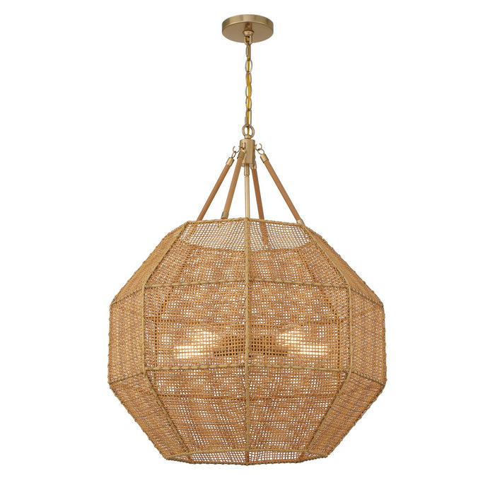 Savoy House 7-5106-5-177 Five Light Pendant, Burnished Brass and Rattan