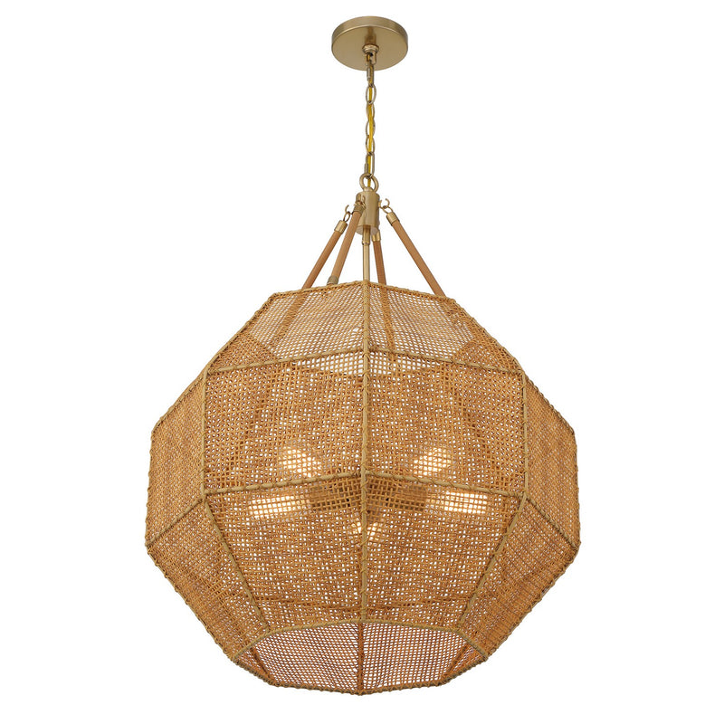 Savoy House 7-5106-5-177 Five Light Pendant, Burnished Brass and Rattan