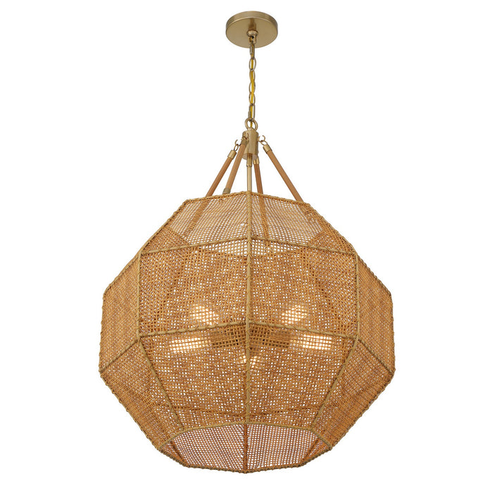 Savoy House 7-5106-5-177 Five Light Pendant, Burnished Brass and Rattan