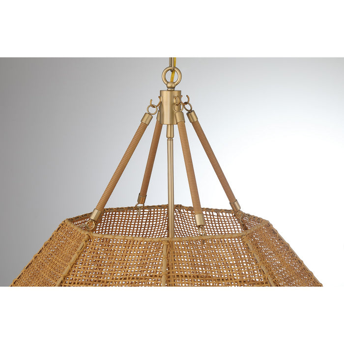 Savoy House 7-5106-5-177 Five Light Pendant, Burnished Brass and Rattan