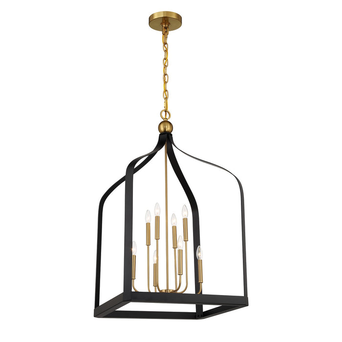 Savoy House 7-7800-8-143 Eight Light Pendant, Matte Black with Warm Brass