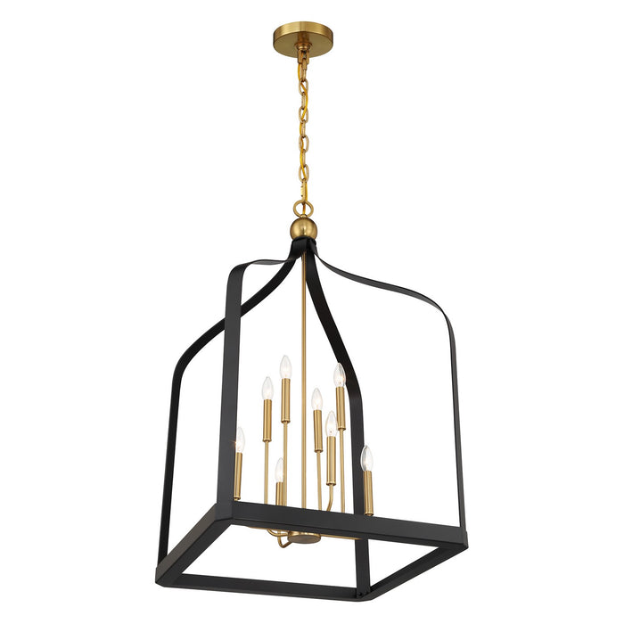 Savoy House 7-7800-8-143 Eight Light Pendant, Matte Black with Warm Brass