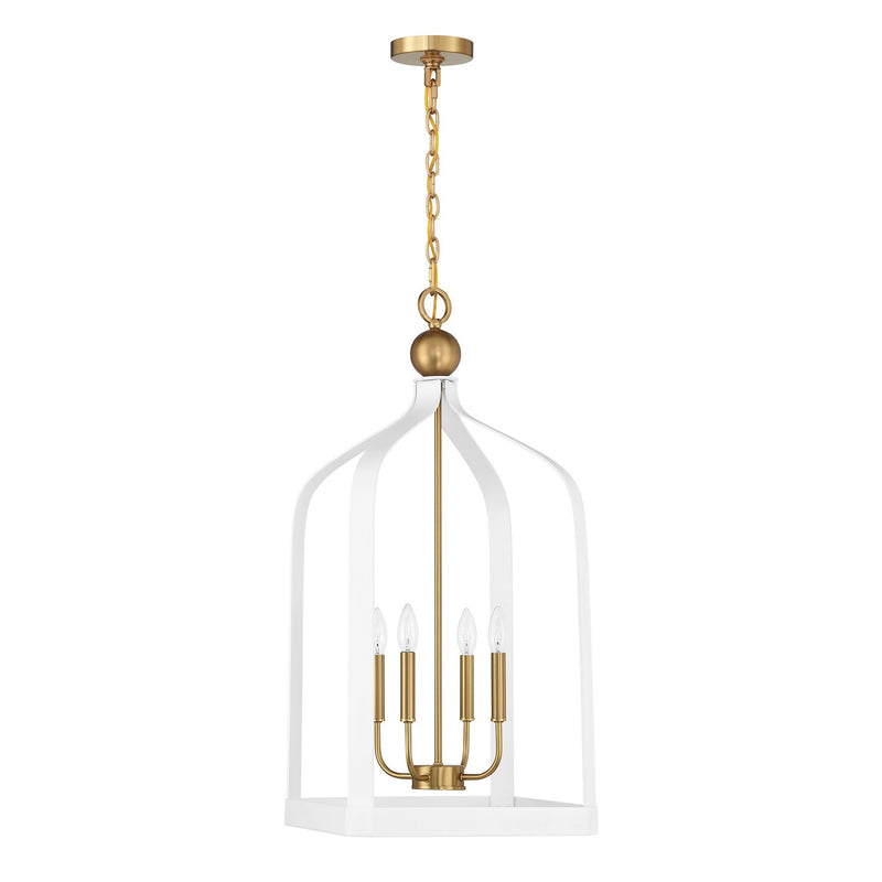 Savoy House 7-7802-4-142 Four Light Pendant, White with Warm Brass