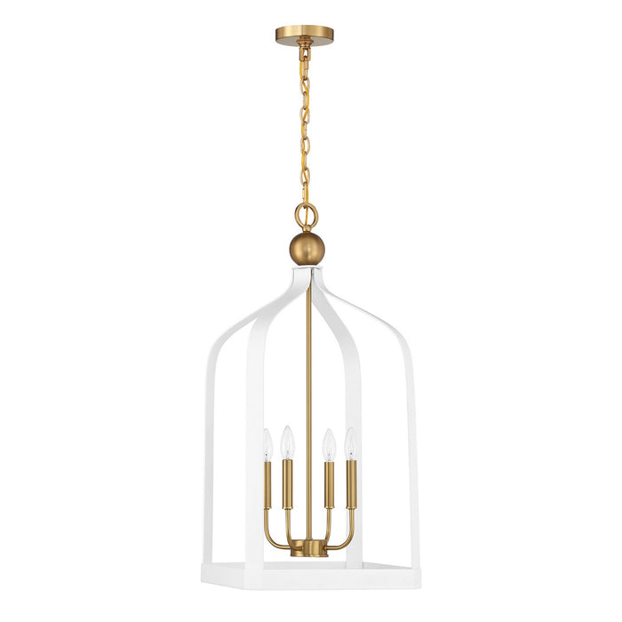 Savoy House 7-7802-4-142 Four Light Pendant, White with Warm Brass