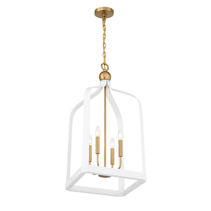 Savoy House 7-7802-4-142 Four Light Pendant, White with Warm Brass