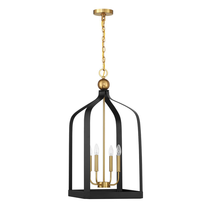 Savoy House 7-7802-4-143 Four Light Pendant, Matte Black with Warm Brass