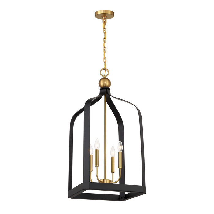 Savoy House 7-7802-4-143 Four Light Pendant, Matte Black with Warm Brass