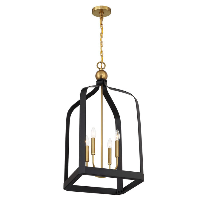 Savoy House 7-7802-4-143 Four Light Pendant, Matte Black with Warm Brass